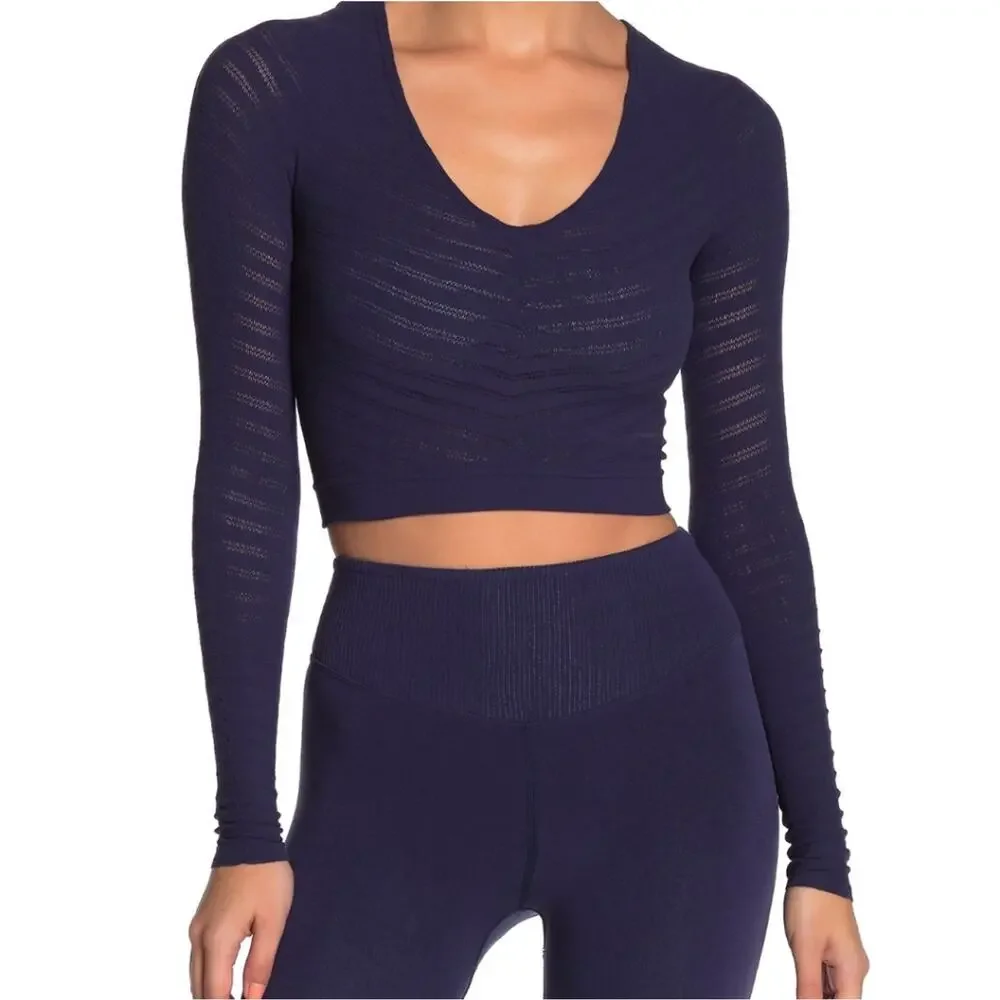 Free People | Long Sleeve Crop Top Blue M New! Gone Adrift